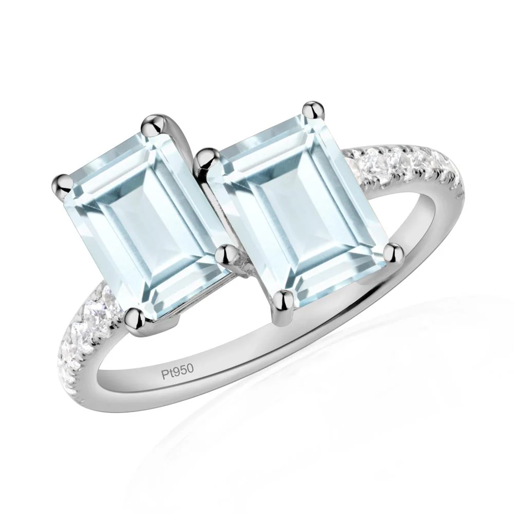 Emerald Cut Aquamarine Toi Et Moi Ring - Image 6