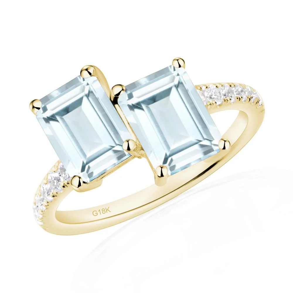Emerald Cut Aquamarine Toi Et Moi Ring - Image 8
