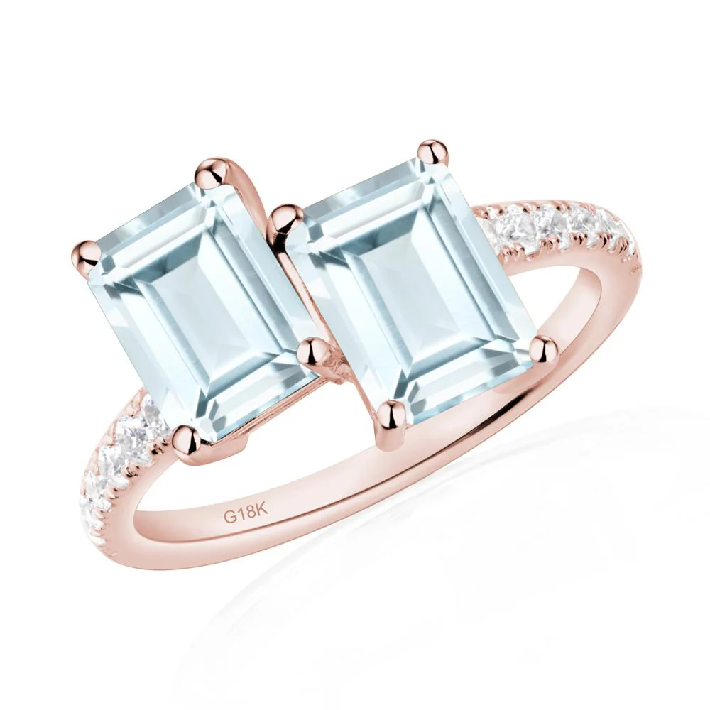 Emerald Cut Aquamarine Toi Et Moi Ring - Image 9