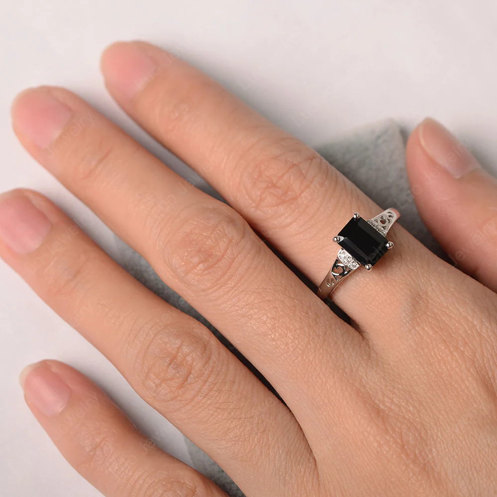 Emerald Cut Art Deco Black Spinel Ring - Image 3