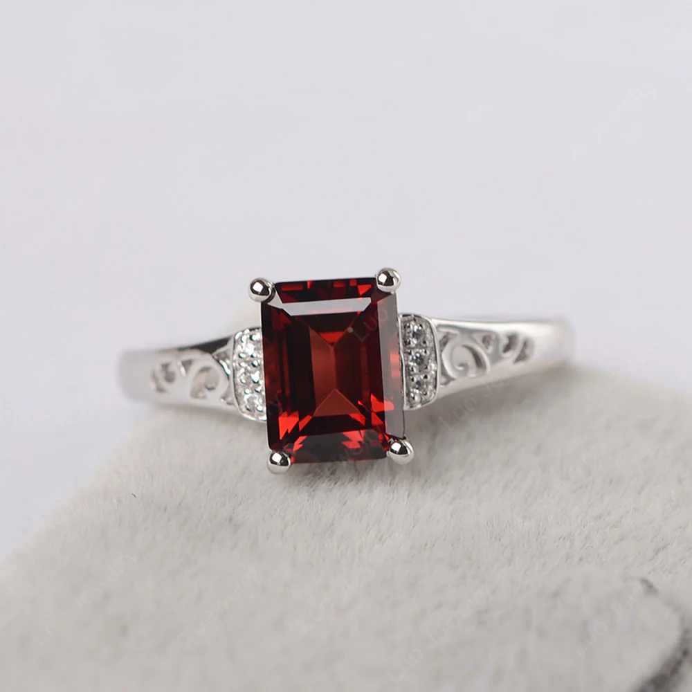 Emerald Cut Art Deco Garnet Ring