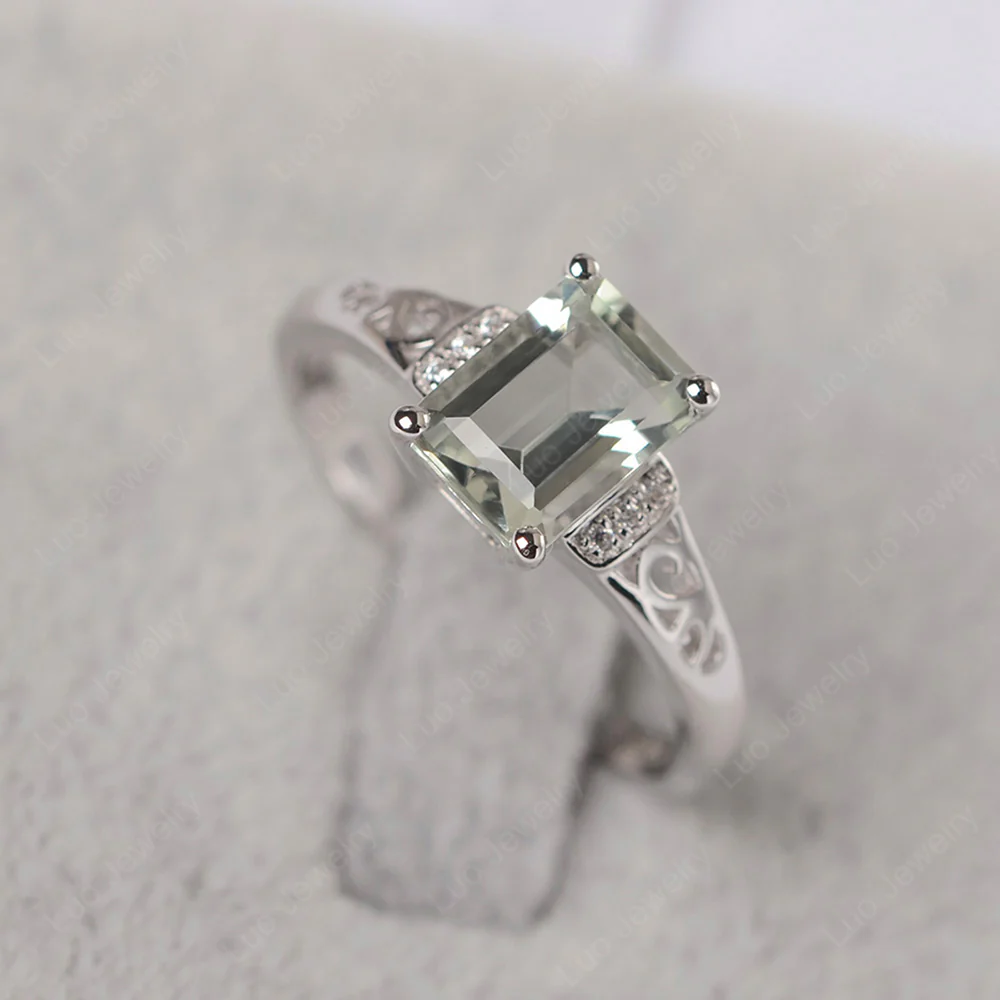 Emerald Cut Art Deco Green Amethyst Ring