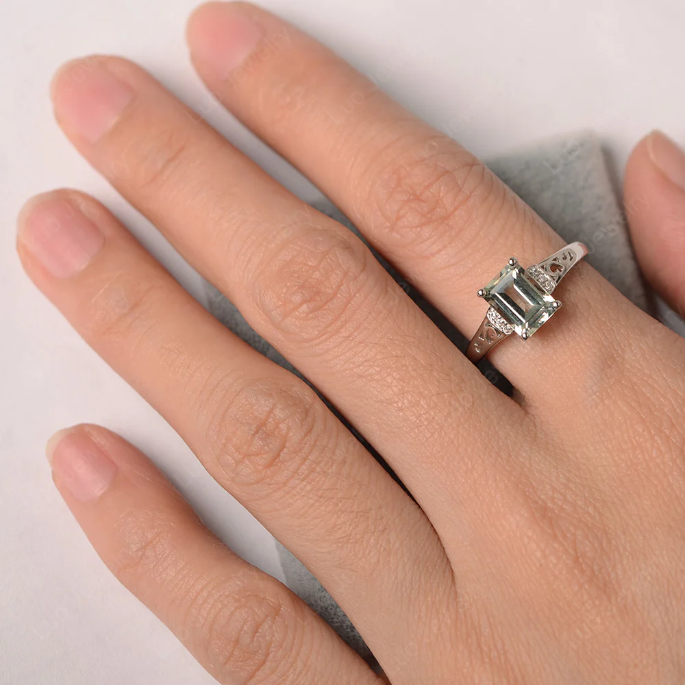 Emerald Cut Art Deco Green Amethyst Ring - Image 3