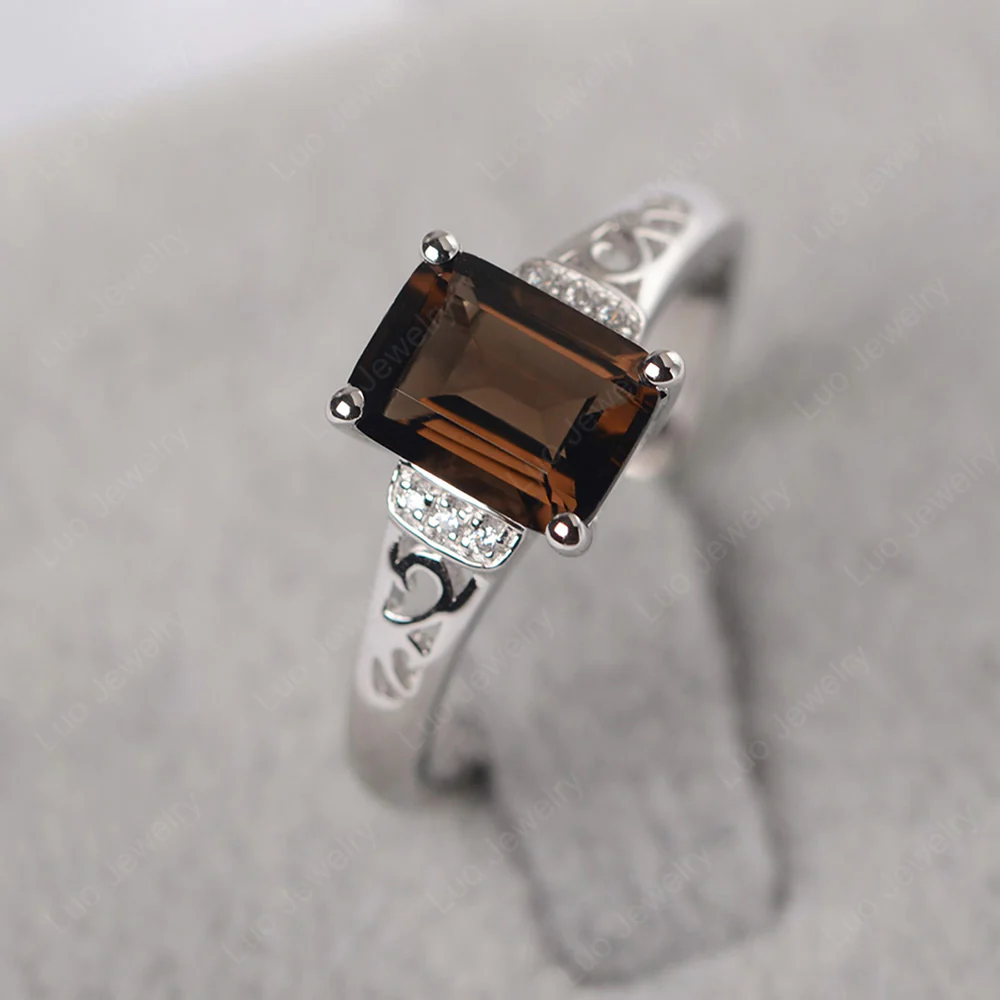 Emerald Cut Art Deco Smoky Quartz Ring