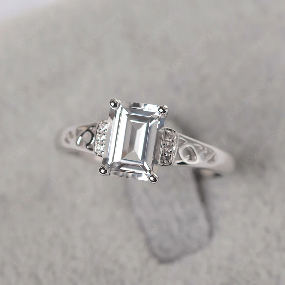 Emerald Cut Art Deco White Topaz Ring