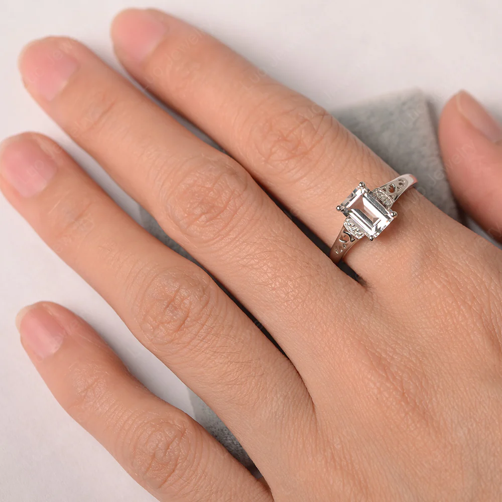 Emerald Cut Art Deco White Topaz Ring - Image 3