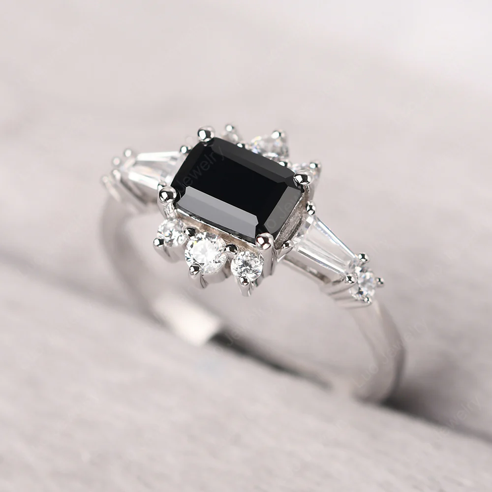 Art Deco Black Spinel Horizontal Ring - Image 2
