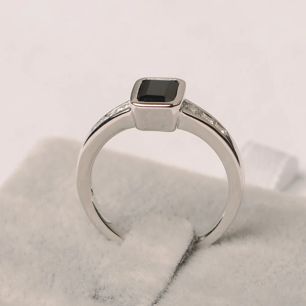 Black Spinel Emerald Cut Bezel Ring - Image 3