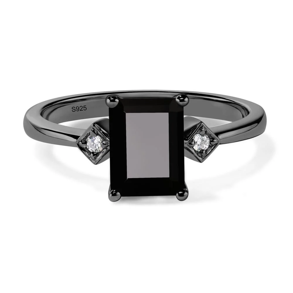 Emerald Cut Black Spinel Engagement Ring