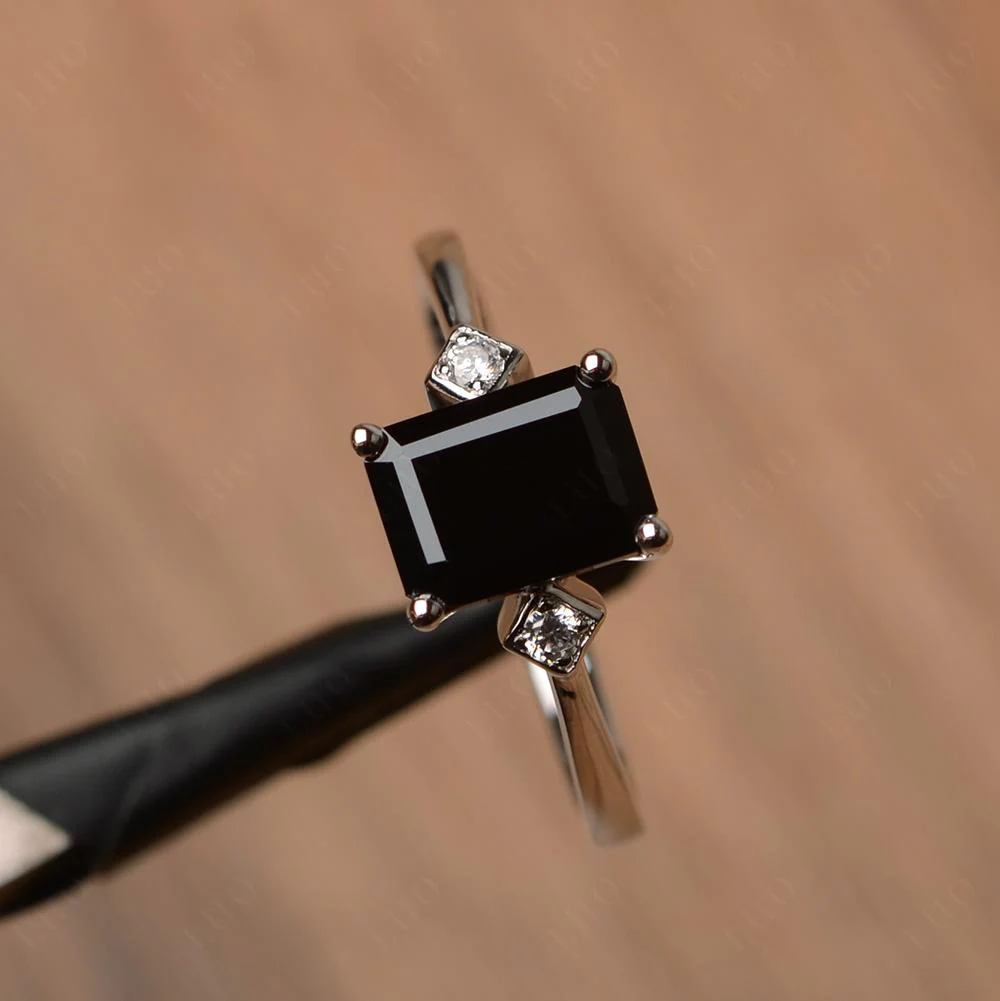 Emerald Cut Black Spinel Engagement Ring - Image 11