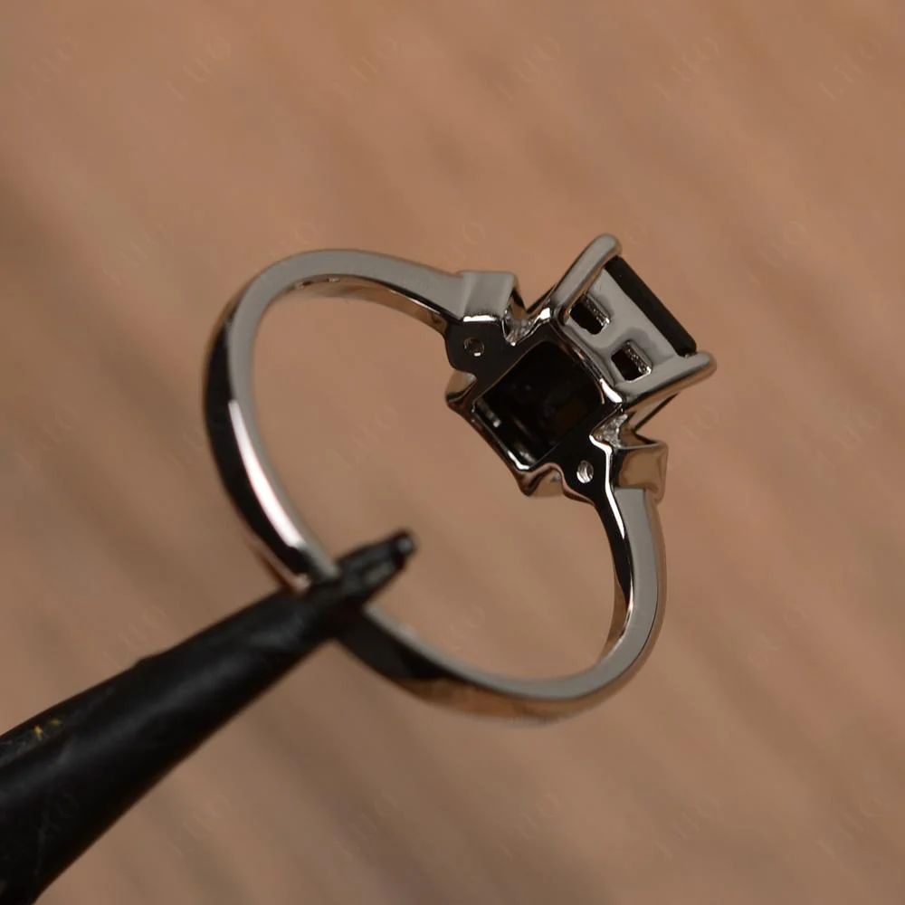 Emerald Cut Black Spinel Engagement Ring - Image 12