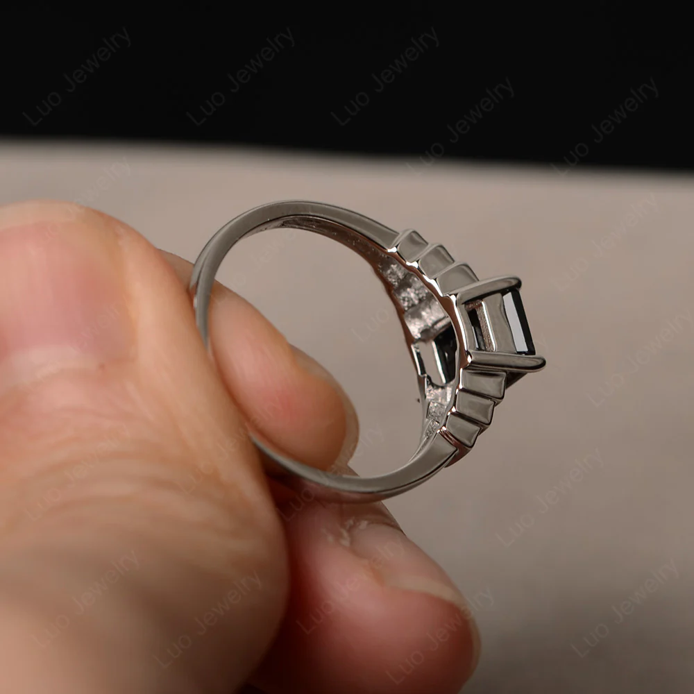 Classic Emerald Cut Black Spinel Promise Ring - Image 3