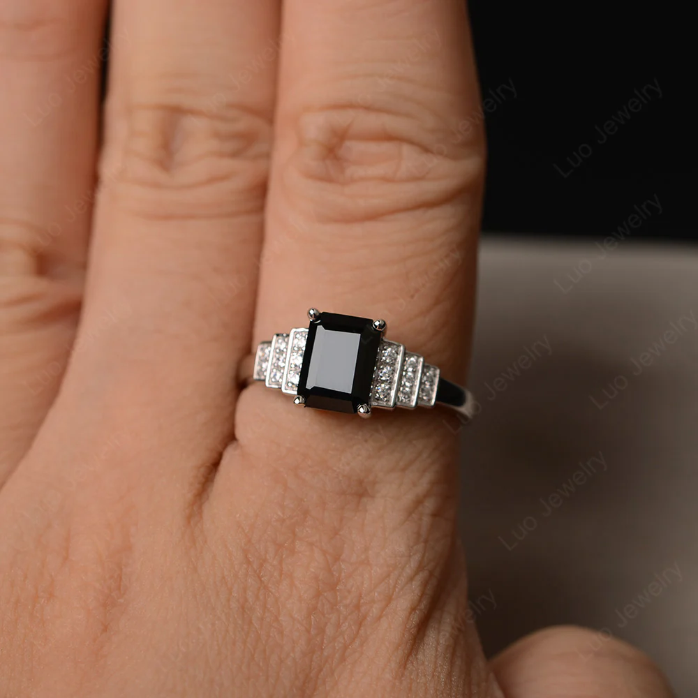 Classic Emerald Cut Black Spinel Promise Ring - Image 4