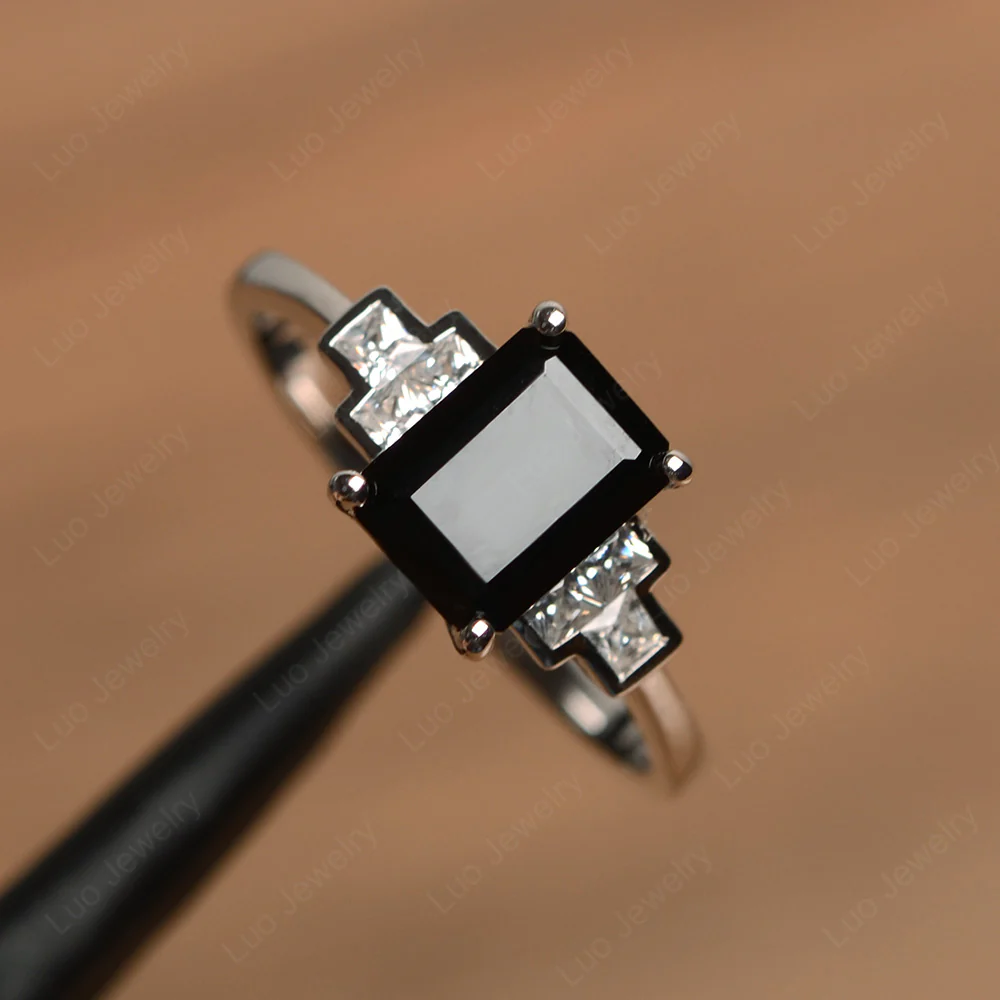 Black Spinel Rectangle Engagement Ring - Image 2