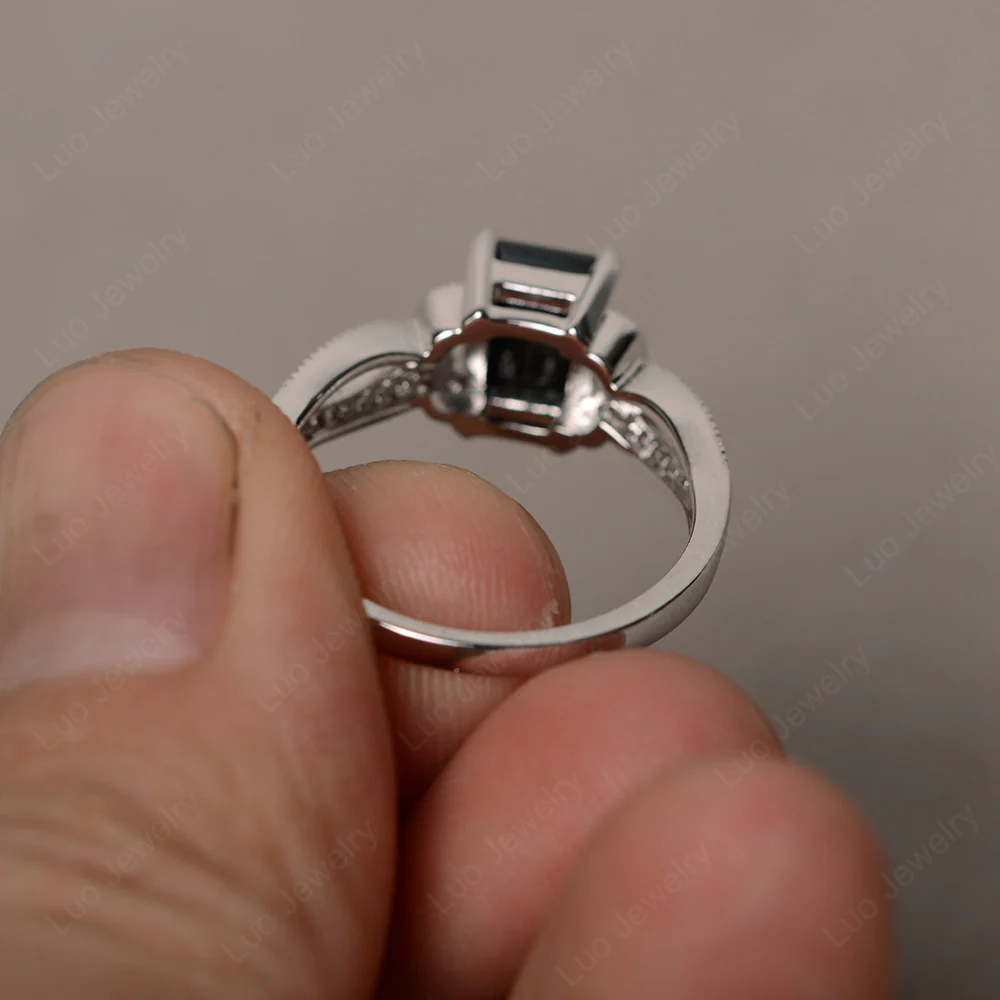 Emerald Cut Black Spinel Ring Art Deco - Image 2