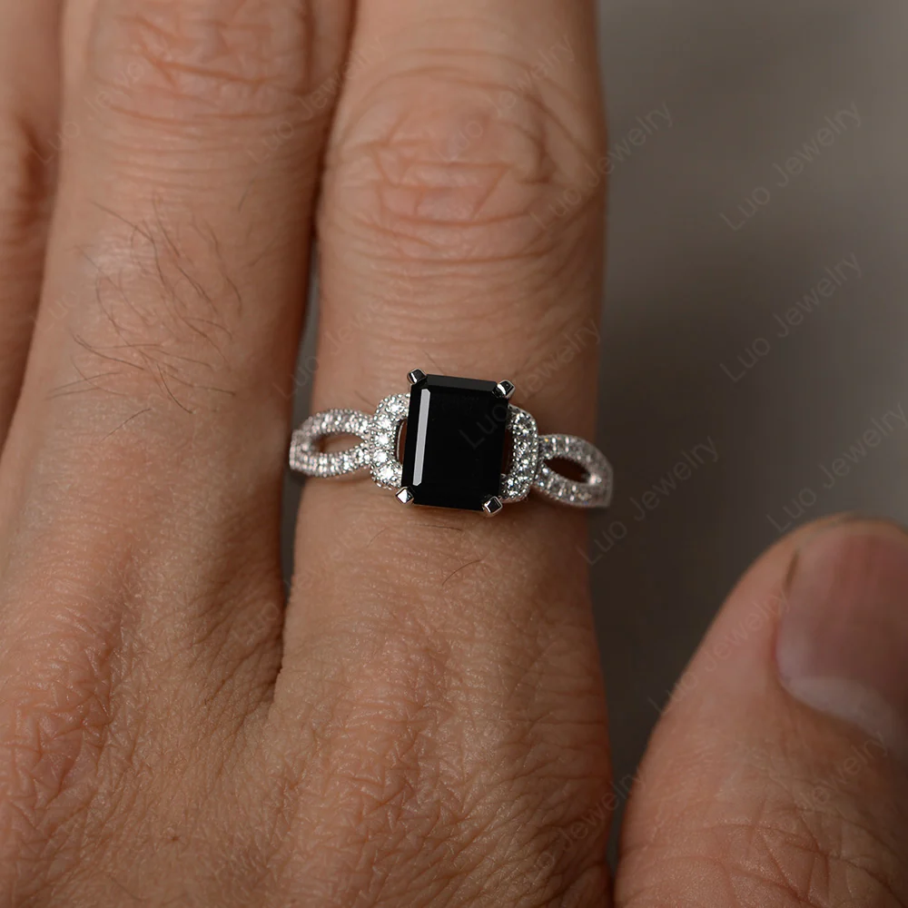 Emerald Cut Black Spinel Ring Art Deco - Image 3