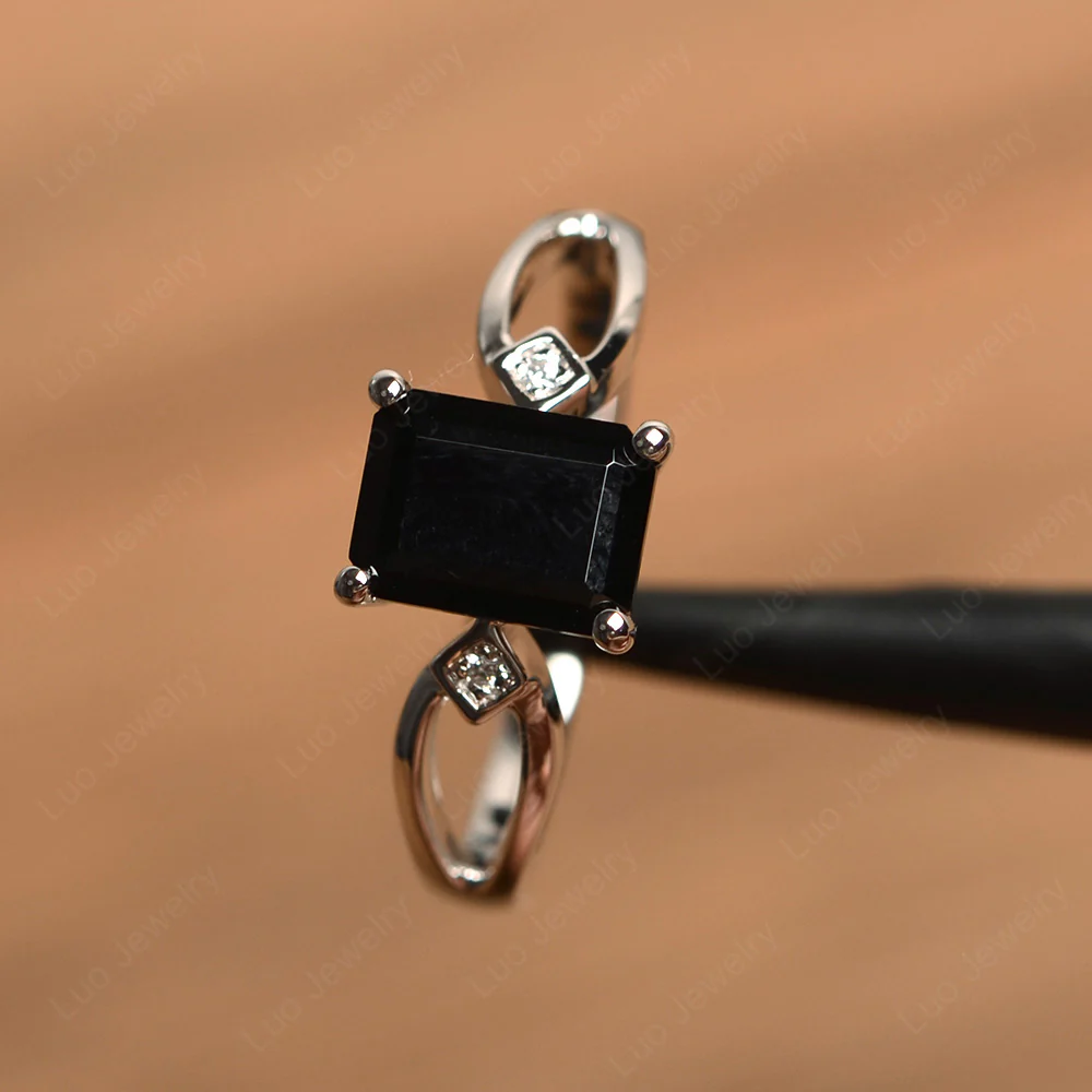Emerald Cut Black Spinel Ring Split Shank - Image 2
