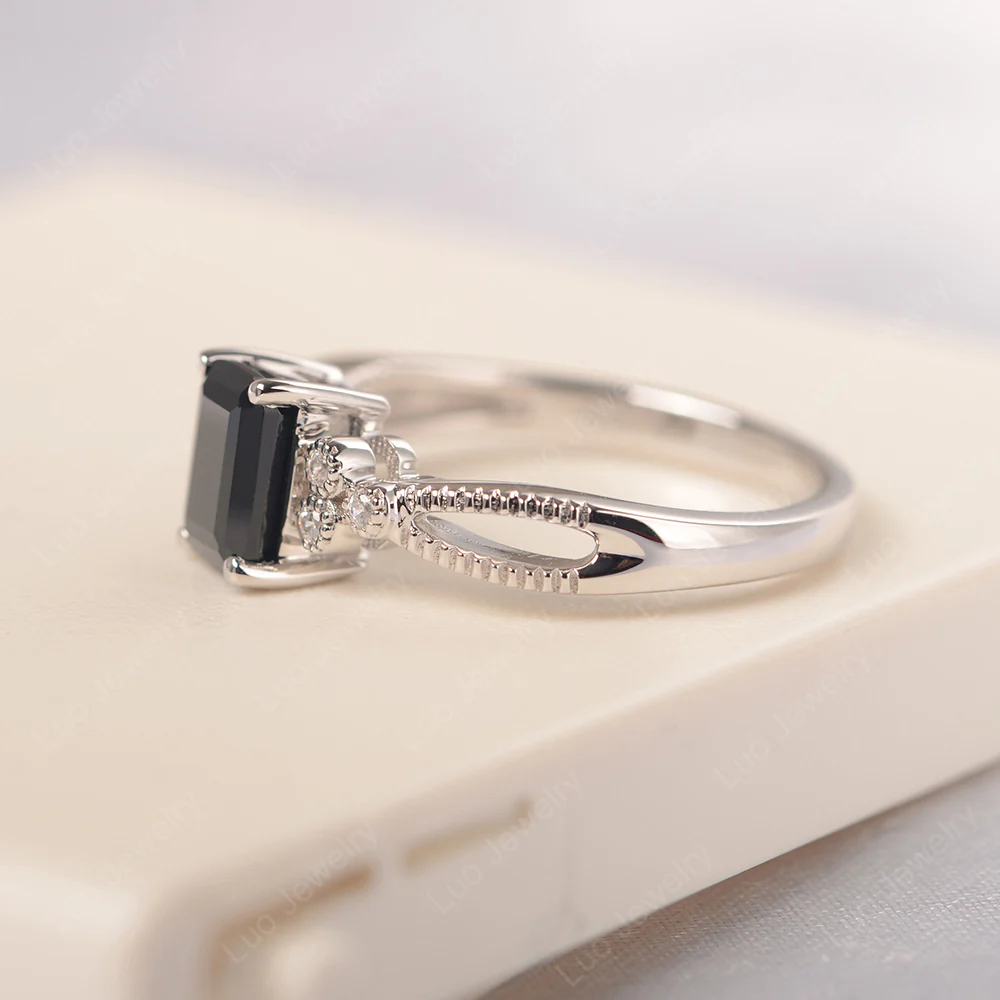 Black Spinel Milgrain Engagement Ring - Image 2