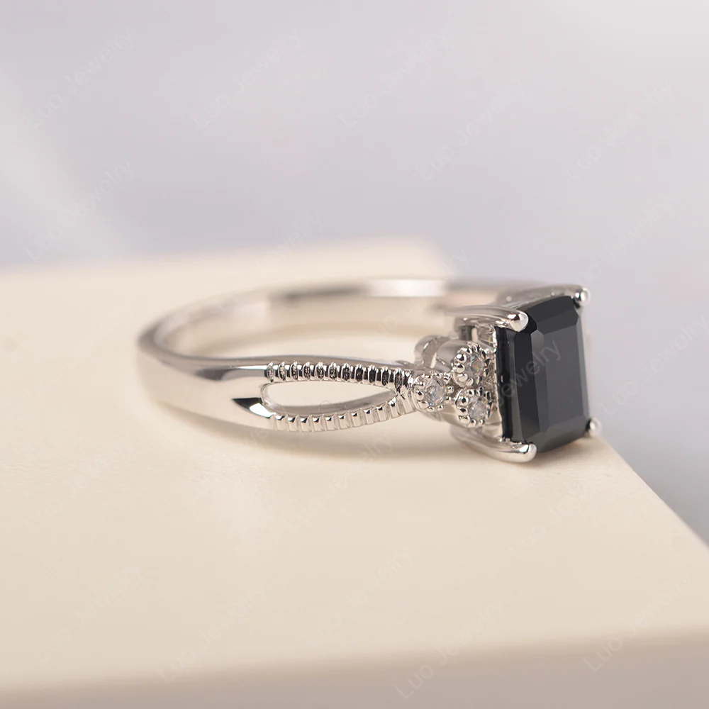 Black Spinel Milgrain Engagement Ring - Image 3