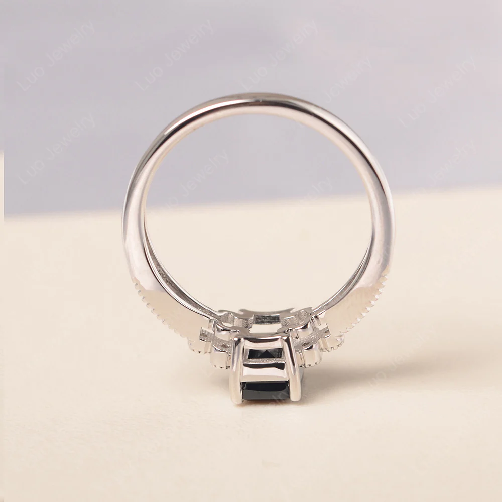 Black Spinel Milgrain Engagement Ring - Image 4