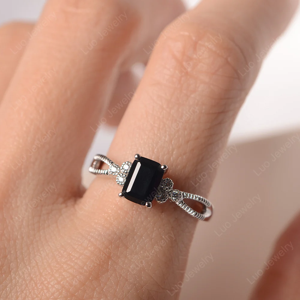 Black Spinel Milgrain Engagement Ring - Image 6