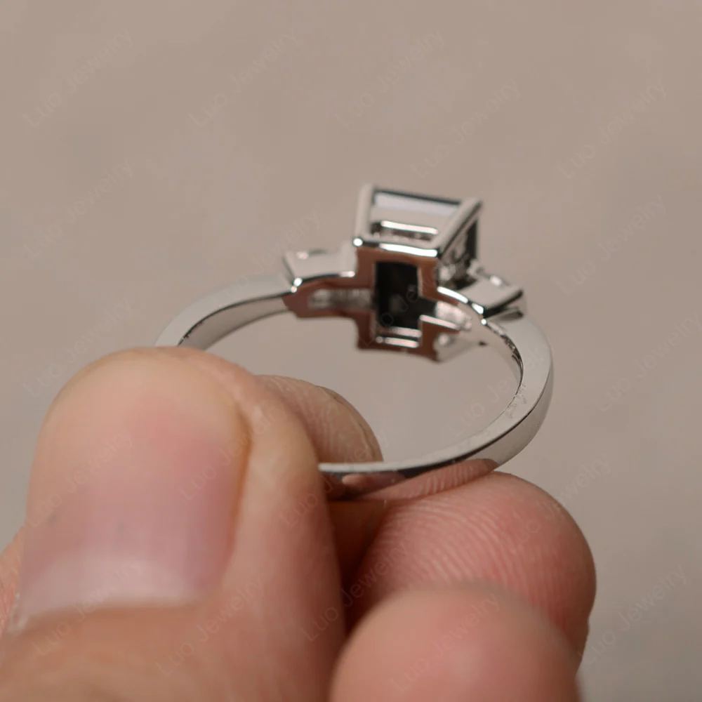 Emerald Cut Black Spinel Trilogy Ring - Image 3