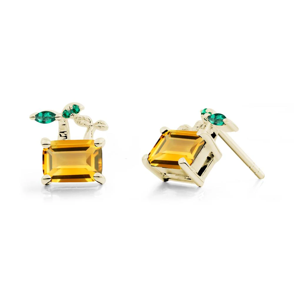 Emerald Cut Citrine and Emerald Sprout Earrings - Image 4