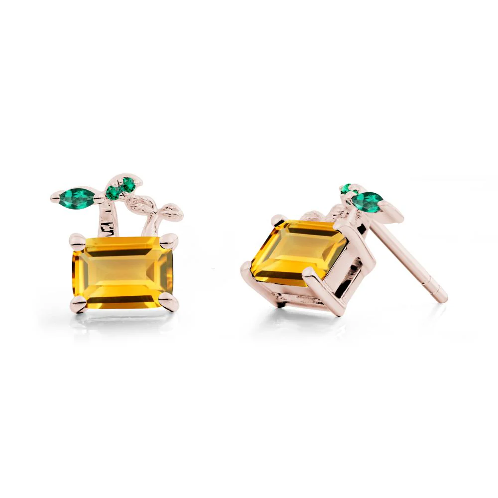 Emerald Cut Citrine and Emerald Sprout Earrings - Image 5