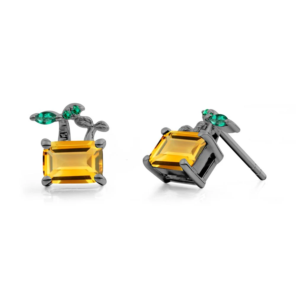 Emerald Cut Citrine and Emerald Sprout Earrings - Image 7