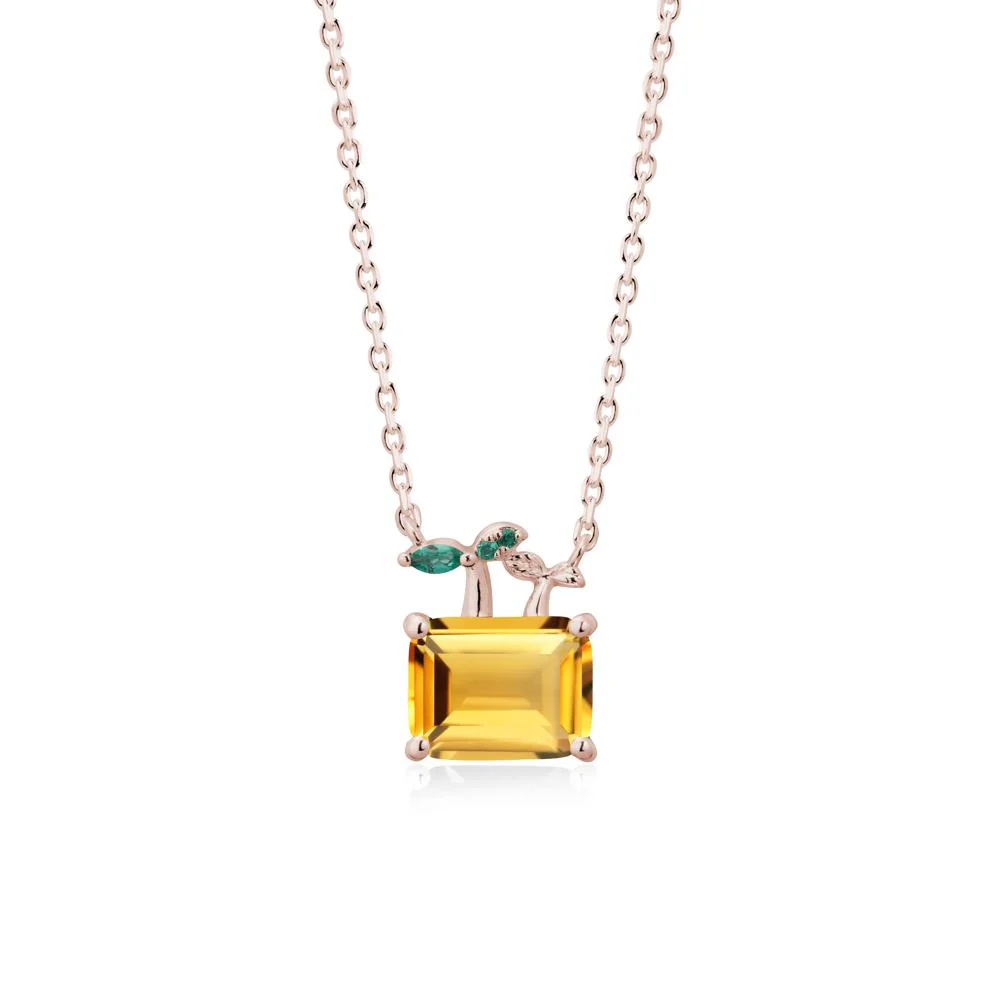 Emerald Cut Citrine and Emerald Sprout Necklace