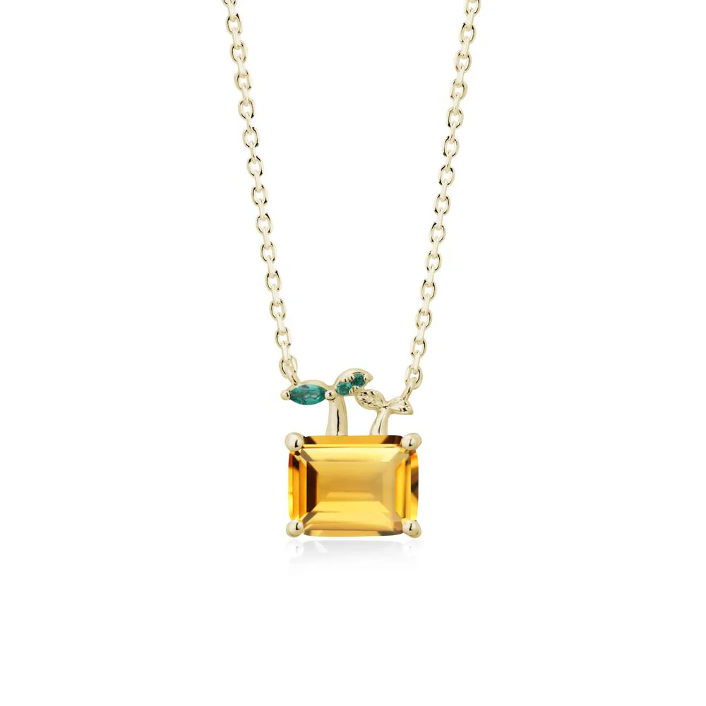 Emerald Cut Citrine and Emerald Sprout Necklace - Image 3