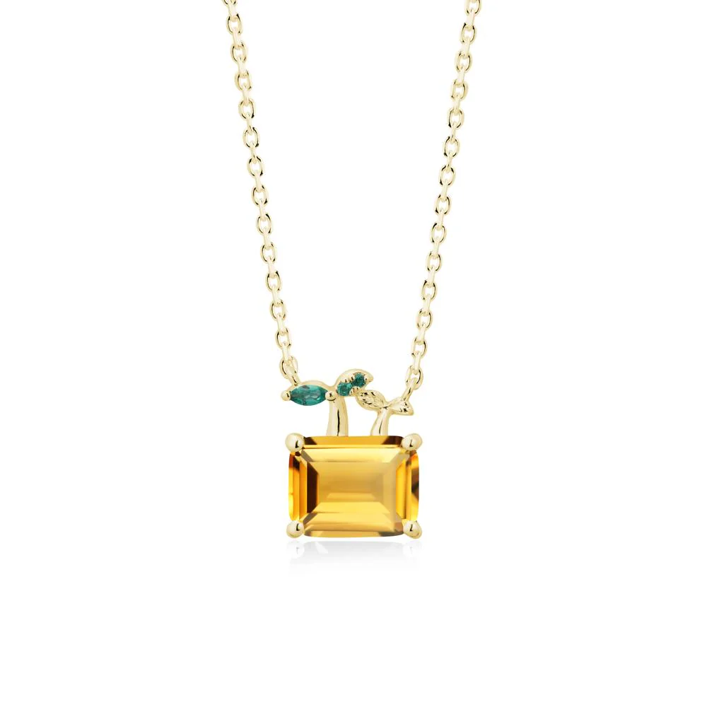Emerald Cut Citrine and Emerald Sprout Necklace - Image 6