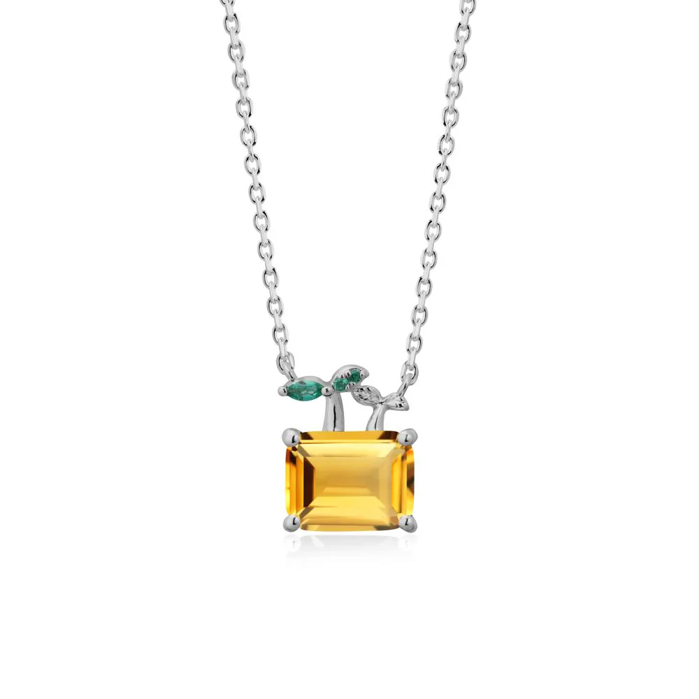 Emerald Cut Citrine and Emerald Sprout Necklace - Image 8
