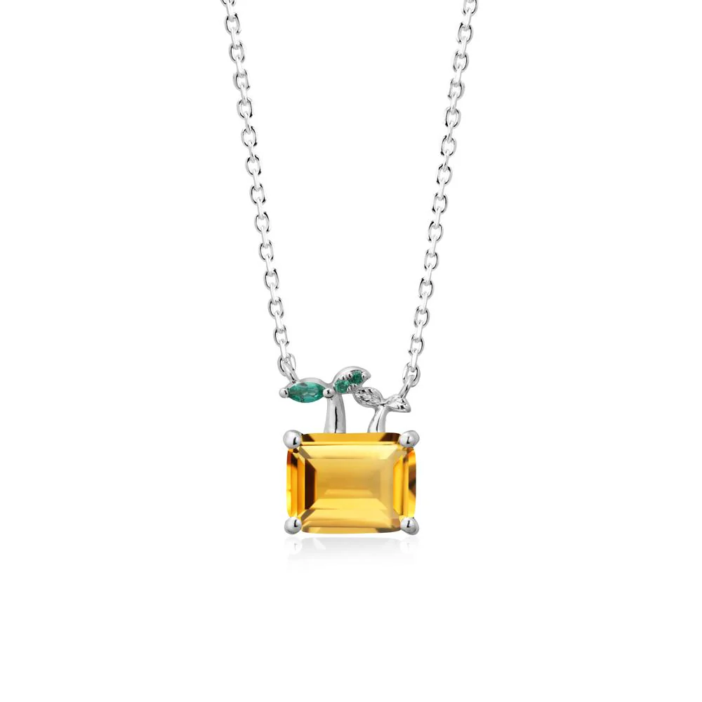 Emerald Cut Citrine and Emerald Sprout Necklace - Image 9