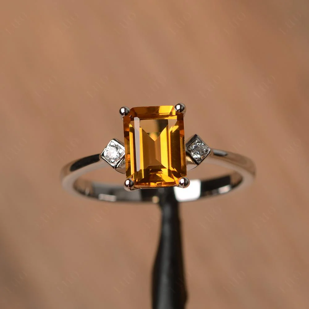 Emerald Cut Citrine Engagement Ring - Image 10