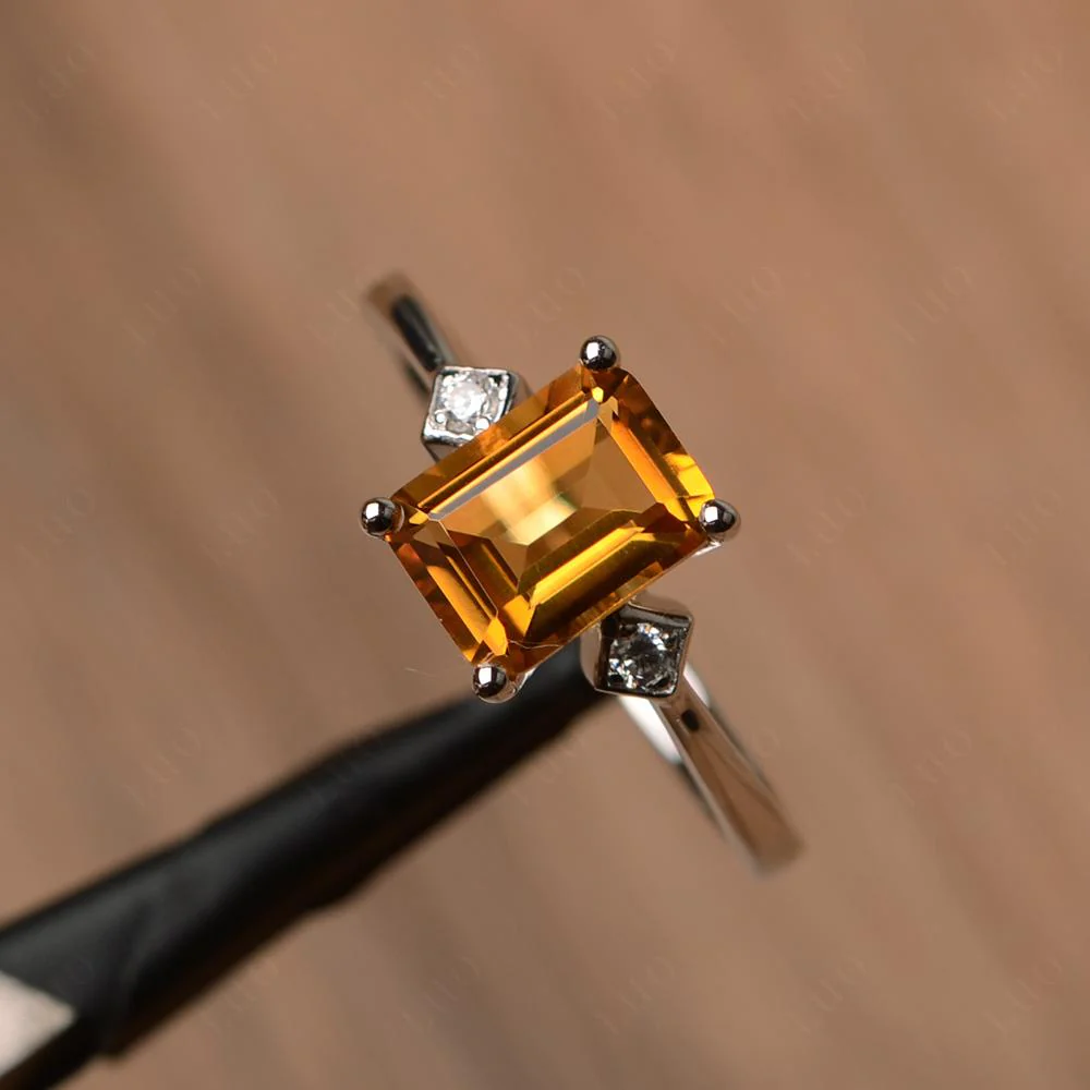 Emerald Cut Citrine Engagement Ring - Image 11