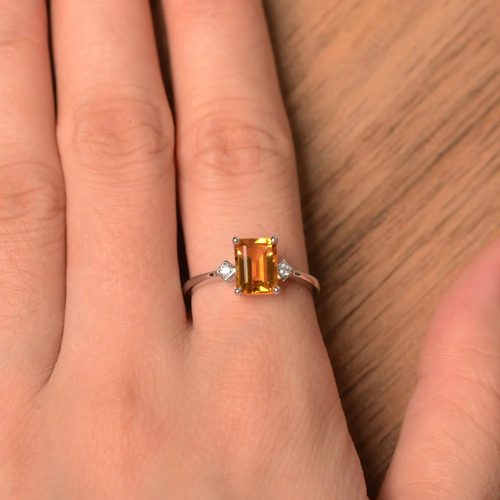 Emerald Cut Citrine Engagement Ring - Image 13