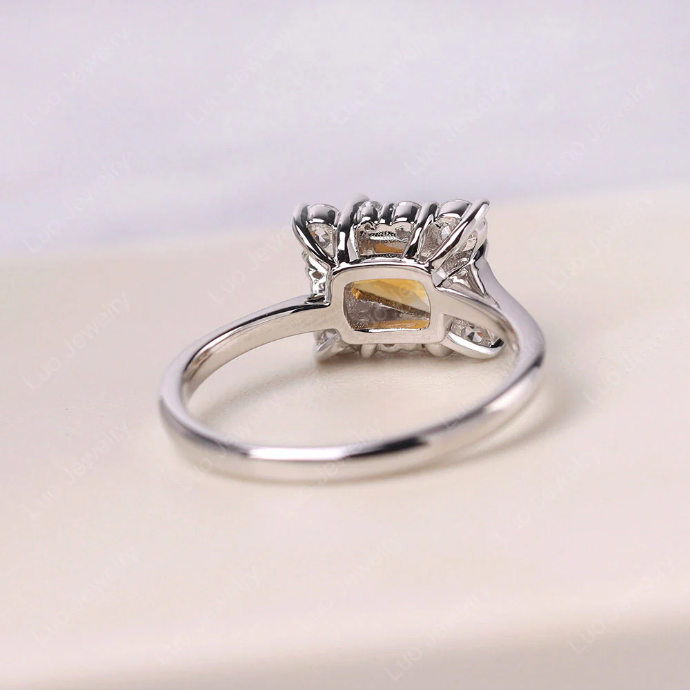 Emerald Cut Citrine Halo Ring - Image 3