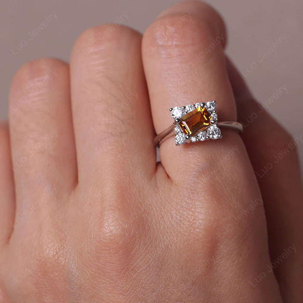 Emerald Cut Citrine Halo Ring - Image 5