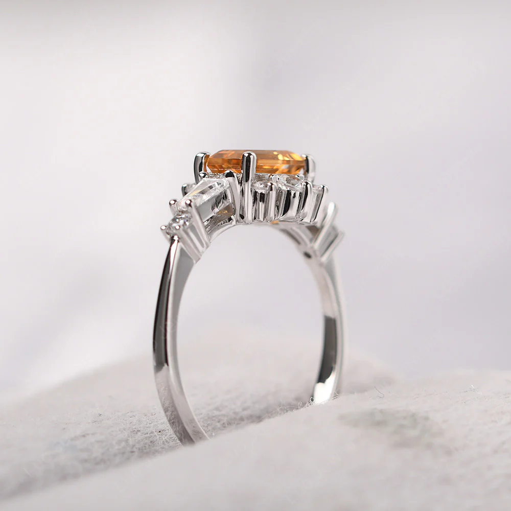 Citrine Emerald Cut Sunburst Engagement Ring - Image 5