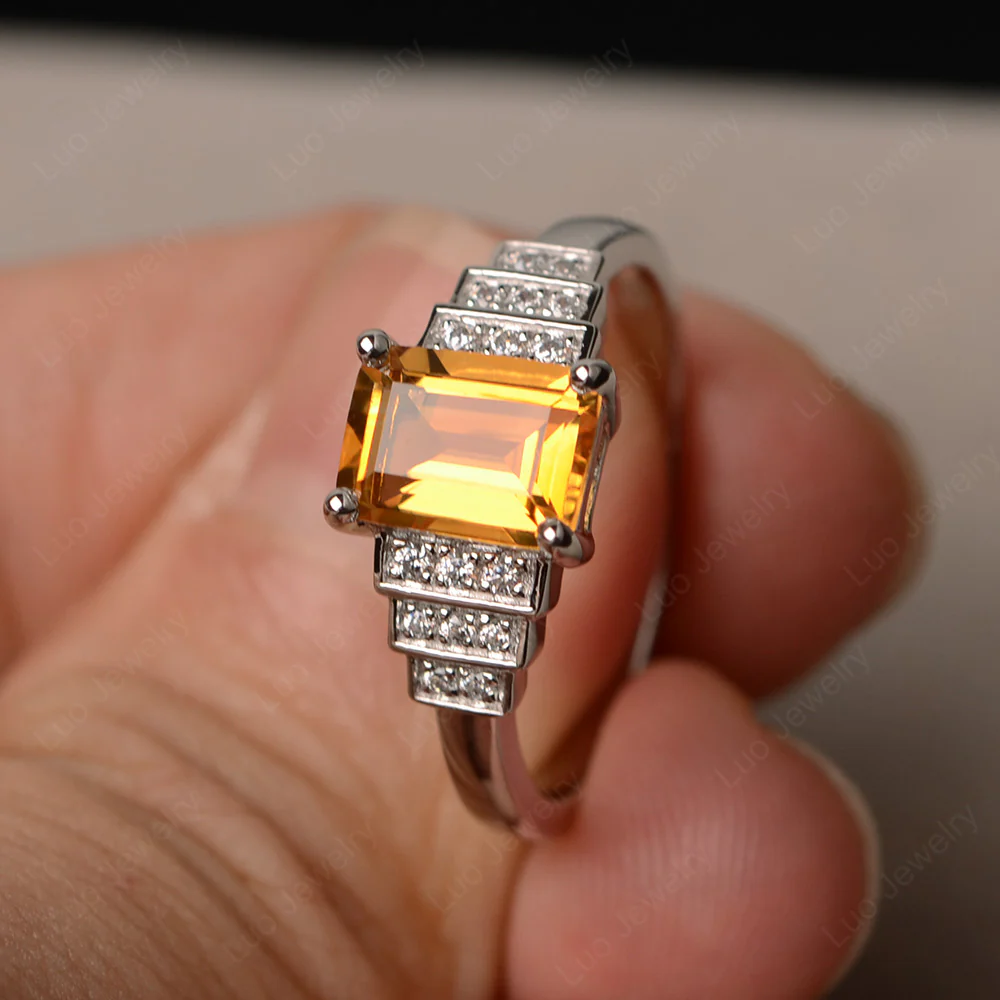 Classic Emerald Cut Citrine Promise Ring - Image 2