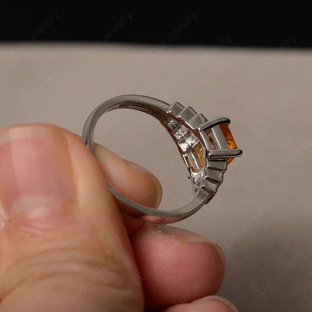 Classic Emerald Cut Citrine Promise Ring - Image 3