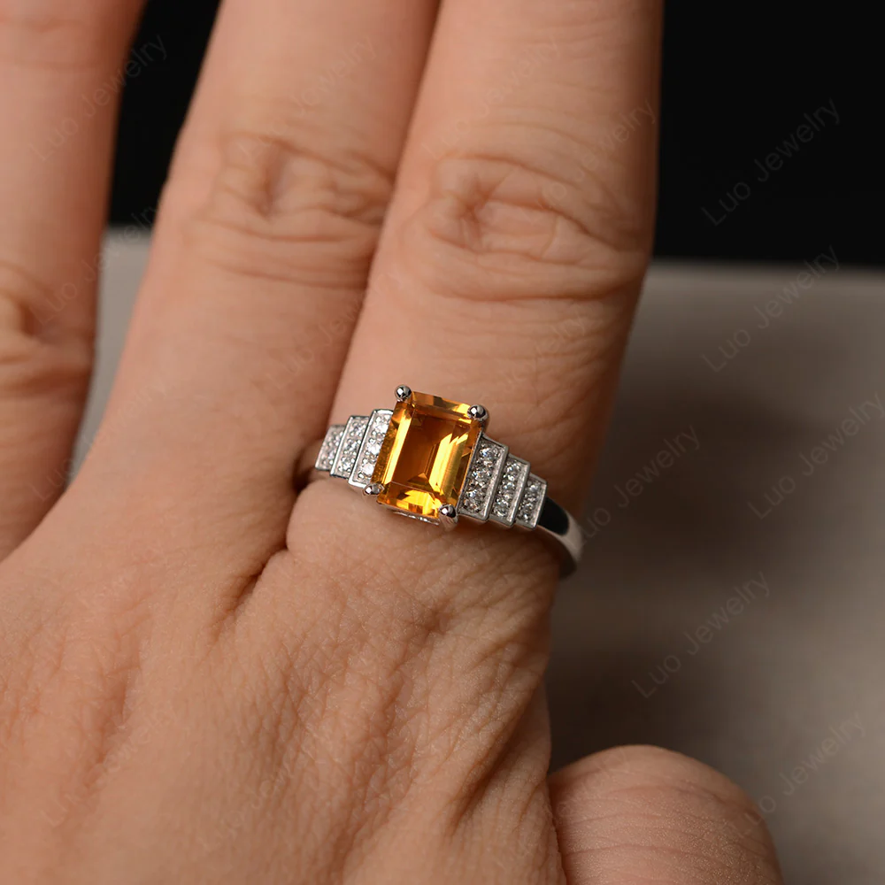 Classic Emerald Cut Citrine Promise Ring - Image 4
