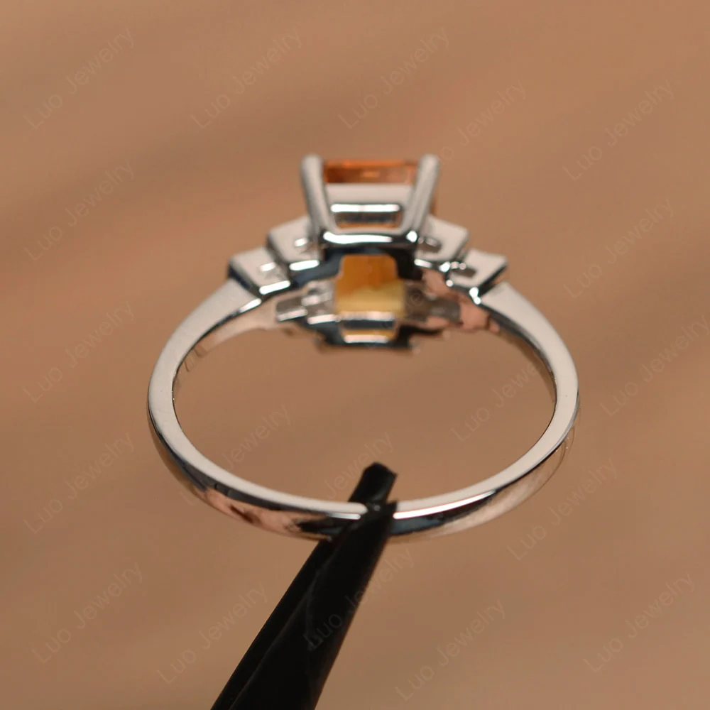 Pyramid Emerald Cut Citrine Ring - Image 2
