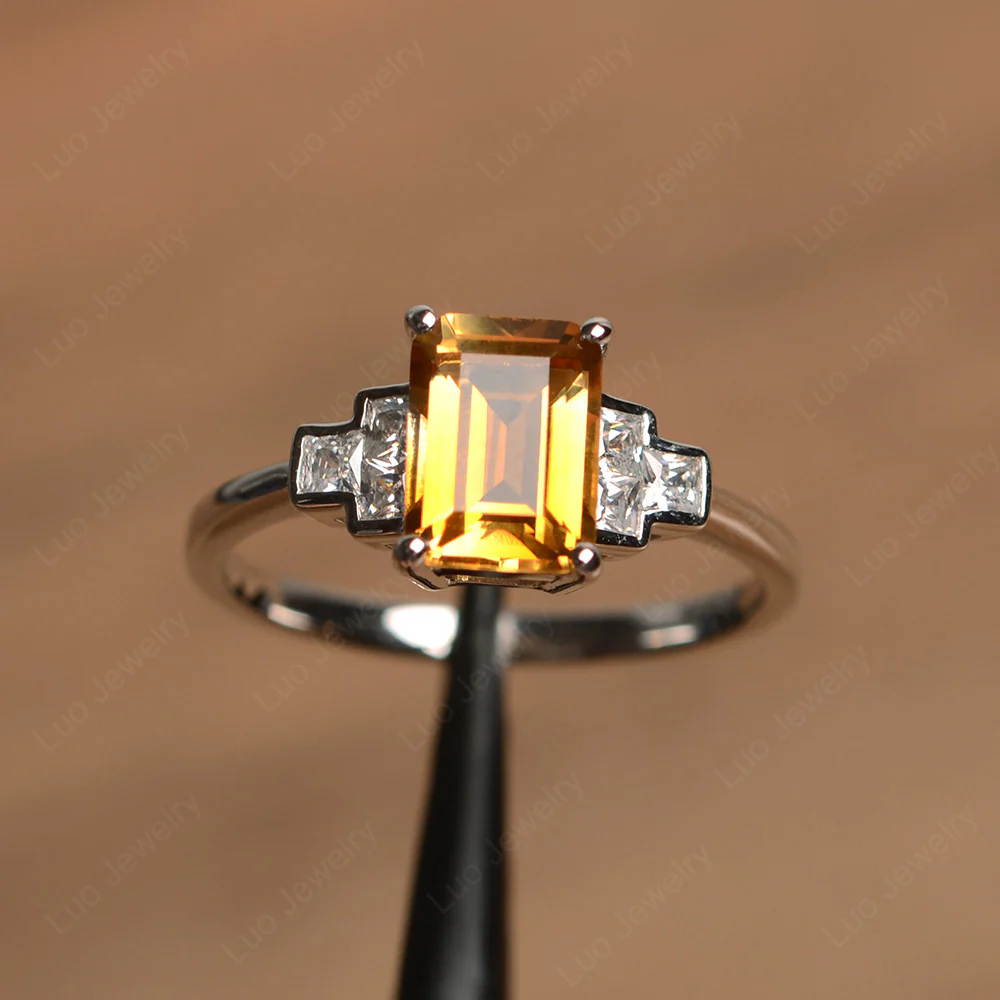 Pyramid Emerald Cut Citrine Ring - Image 3