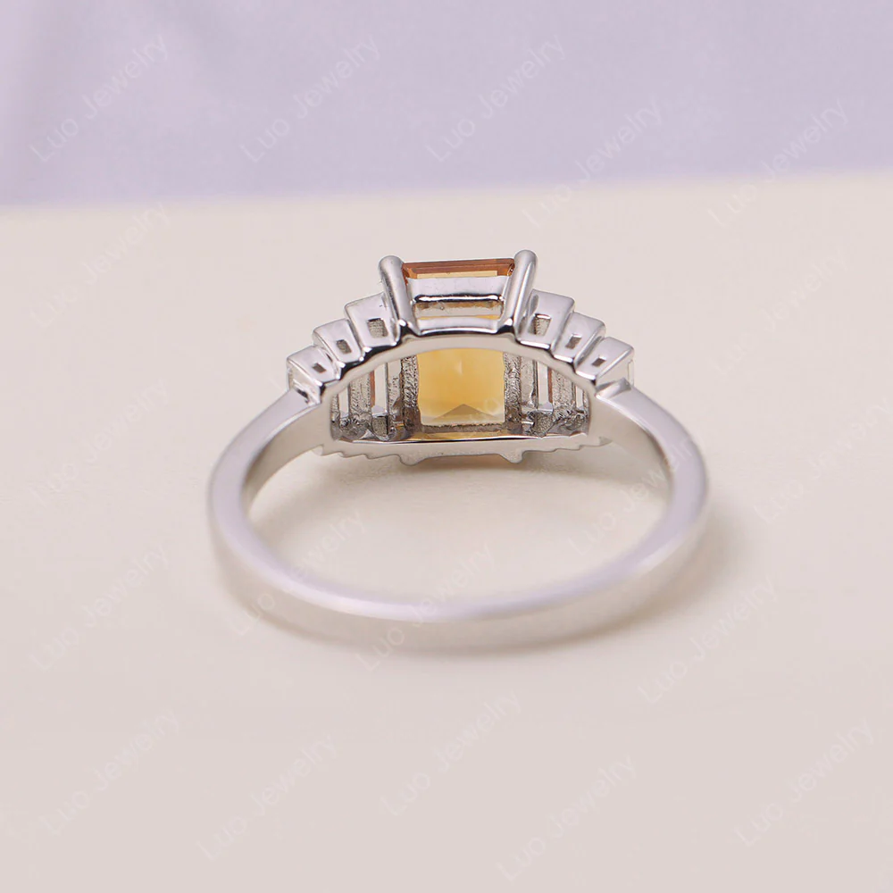 Emerald Cut Citrine Ring with Baguette - Image 3