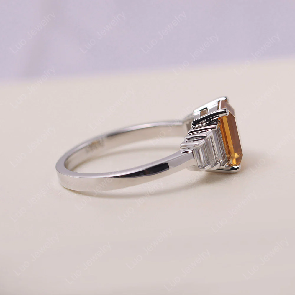 Emerald Cut Citrine Ring with Baguette - Image 4