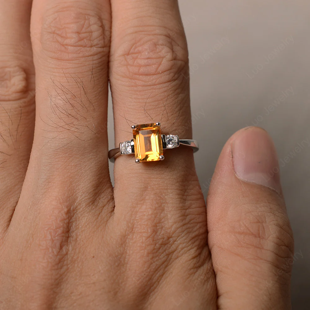 Emerald Cut Citrine Trilogy Ring - Image 4