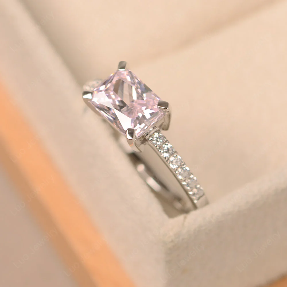 Emerald Cut Pink Cubic Zirconia Horizontal Ring - Image 3