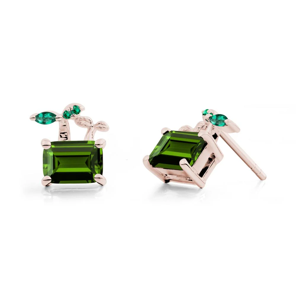 Emerald Cut Diopside and Emerald Sprout Earrings - Image 2